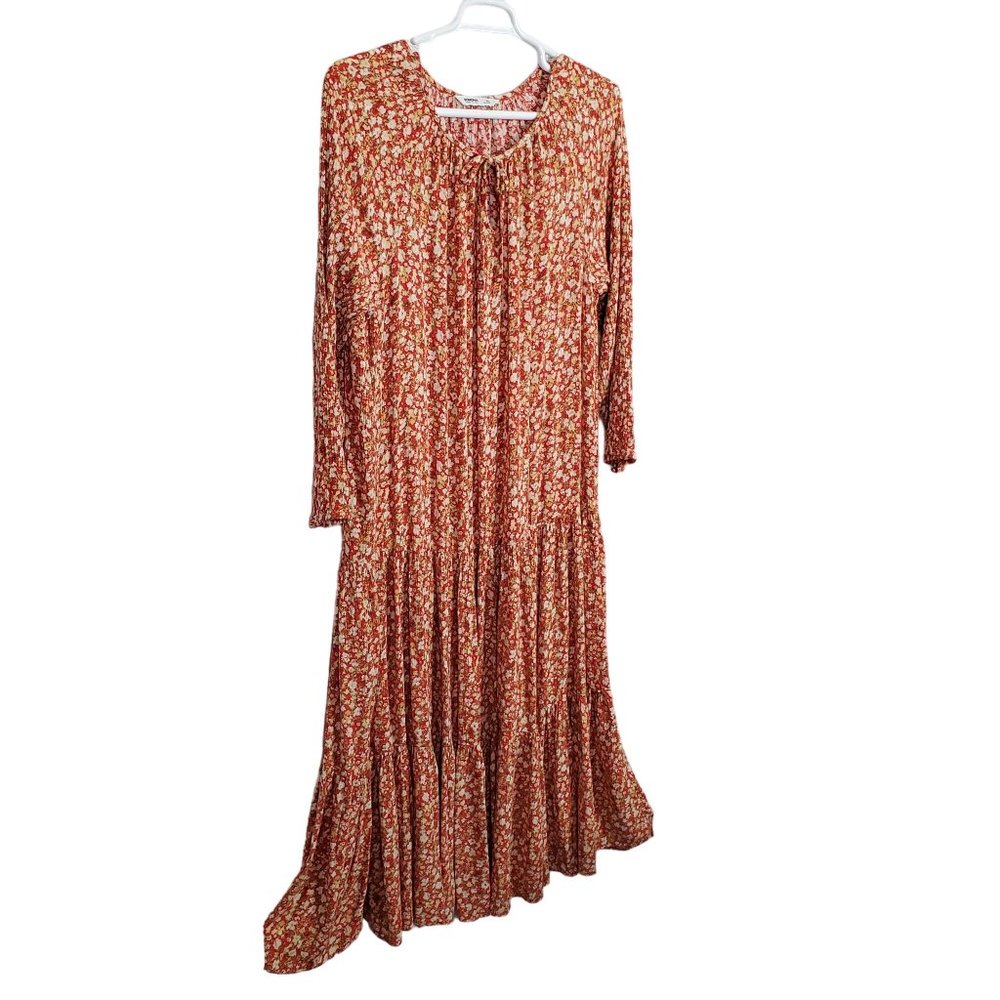 Sonoma Size XXL Dress Long Tiered Crinkle Flowy Floral Keyhole Full Hem Pullover